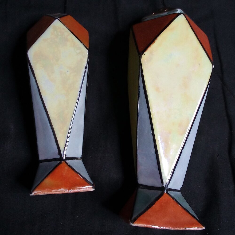 Vintage Art Deco Lusterware Cubist Geometric Sugar Shaker Set Japan (2)